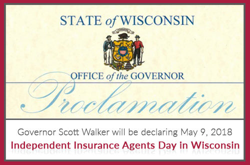 State of Wisconsin seal from Office of the Governor Proclamation declaring May 9 Independent Insurance Agents day in Wisconsin