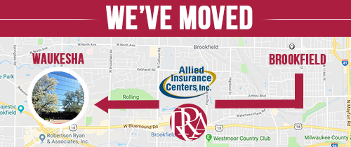 We've Moved map with and arrow pointing from Brookfield to Waukesha
