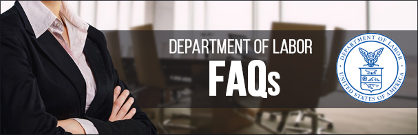 Woman in a suit with her arms crossed with the words Department of Labor FAQs overlaid on top