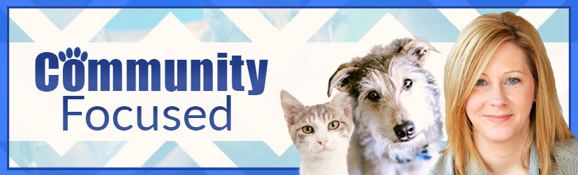 Cat and a dog with Patti and the words Community Focused
