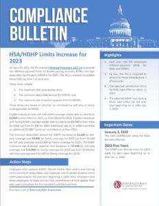 Compliance Bulletin HSA HDHP Limits Increase for 2023