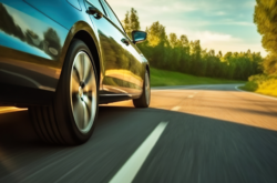 Car in motion driving on a road